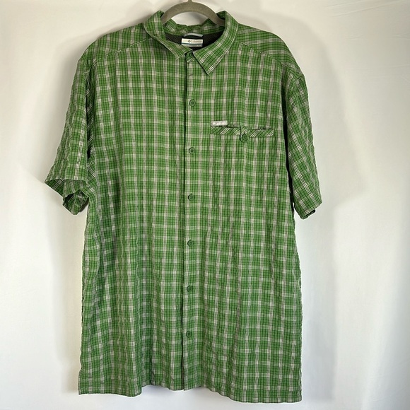 Columbia Green Checkered Button Down Short Sleeve Shirt XL - Picture 1 of 6